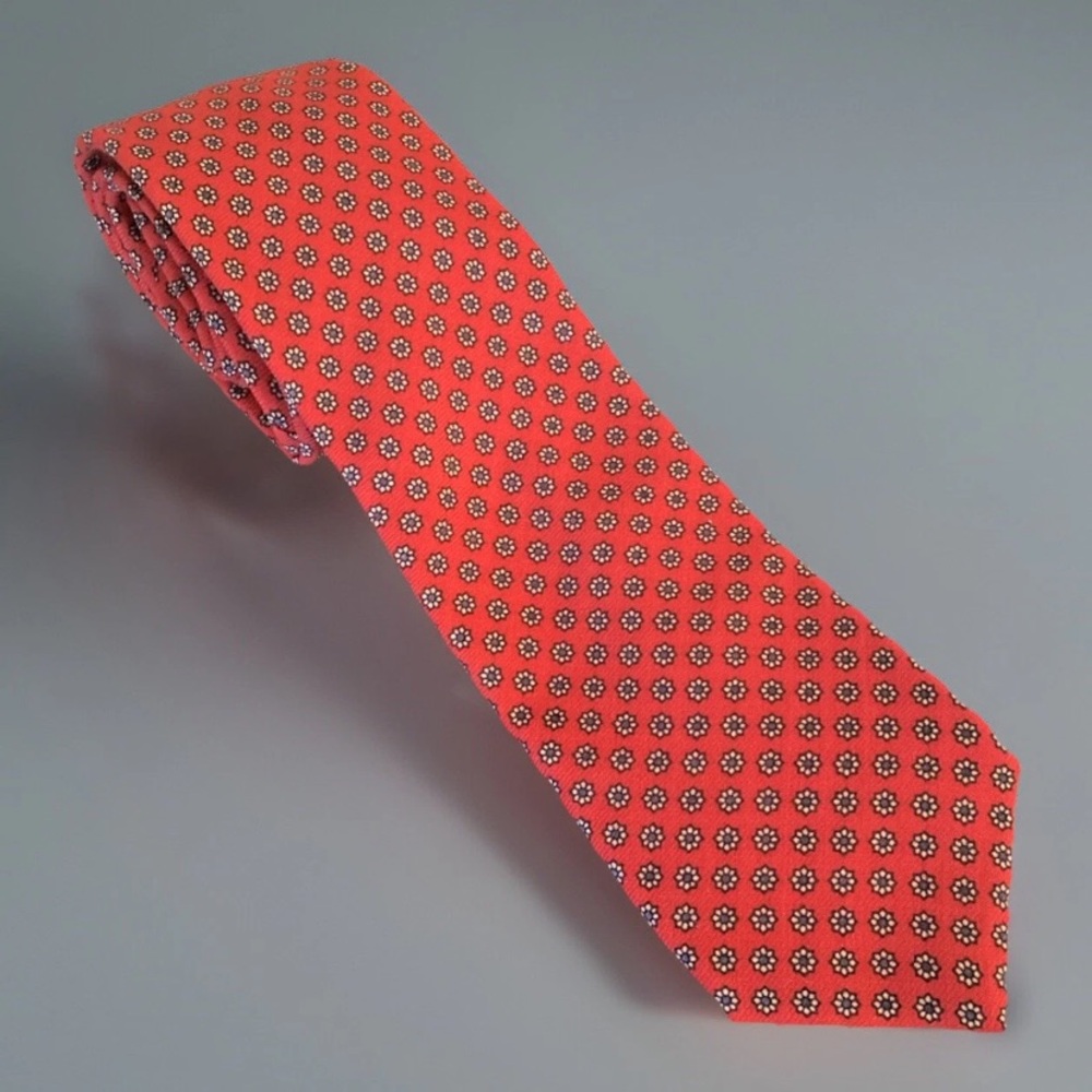 Vintage Briar Red With Blue & Gray Flower Silk Neck Tie 3 Inch x About 57”